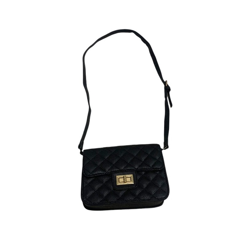 Black Quilted Belt Bag Crossbody Purse Gold Hardware Buckle Accents